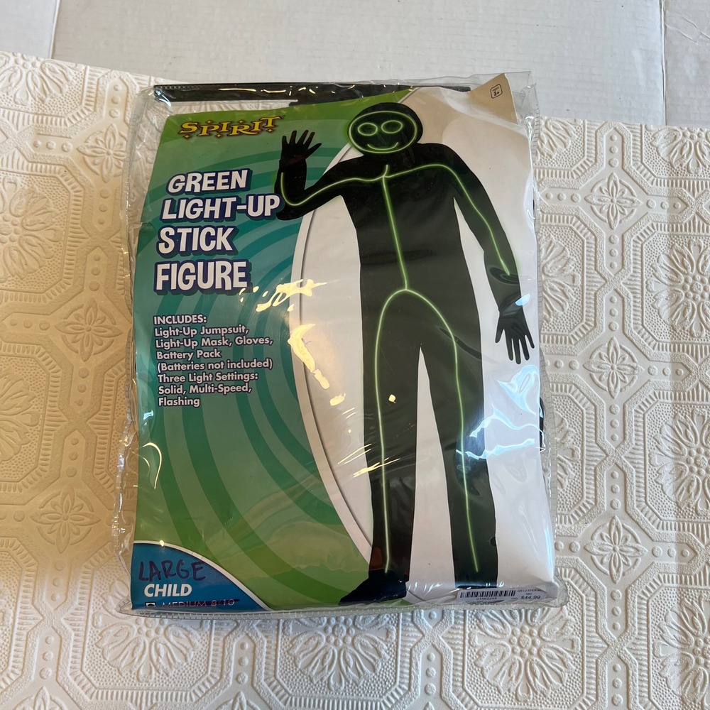 Spirit Halloween Green Light-Up Stick Figure Costume Large Child Glow In Dark